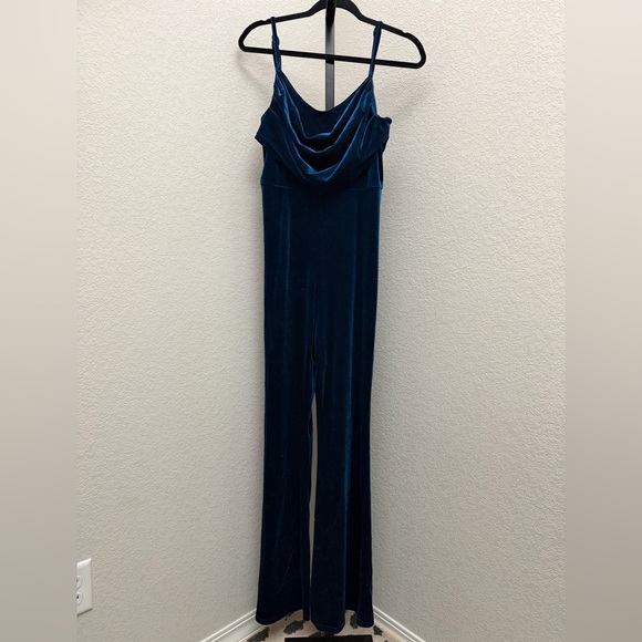 Cider Women’s Velvet Cowl-Neck Jumpsuit in Teal - Picture 2 of 6